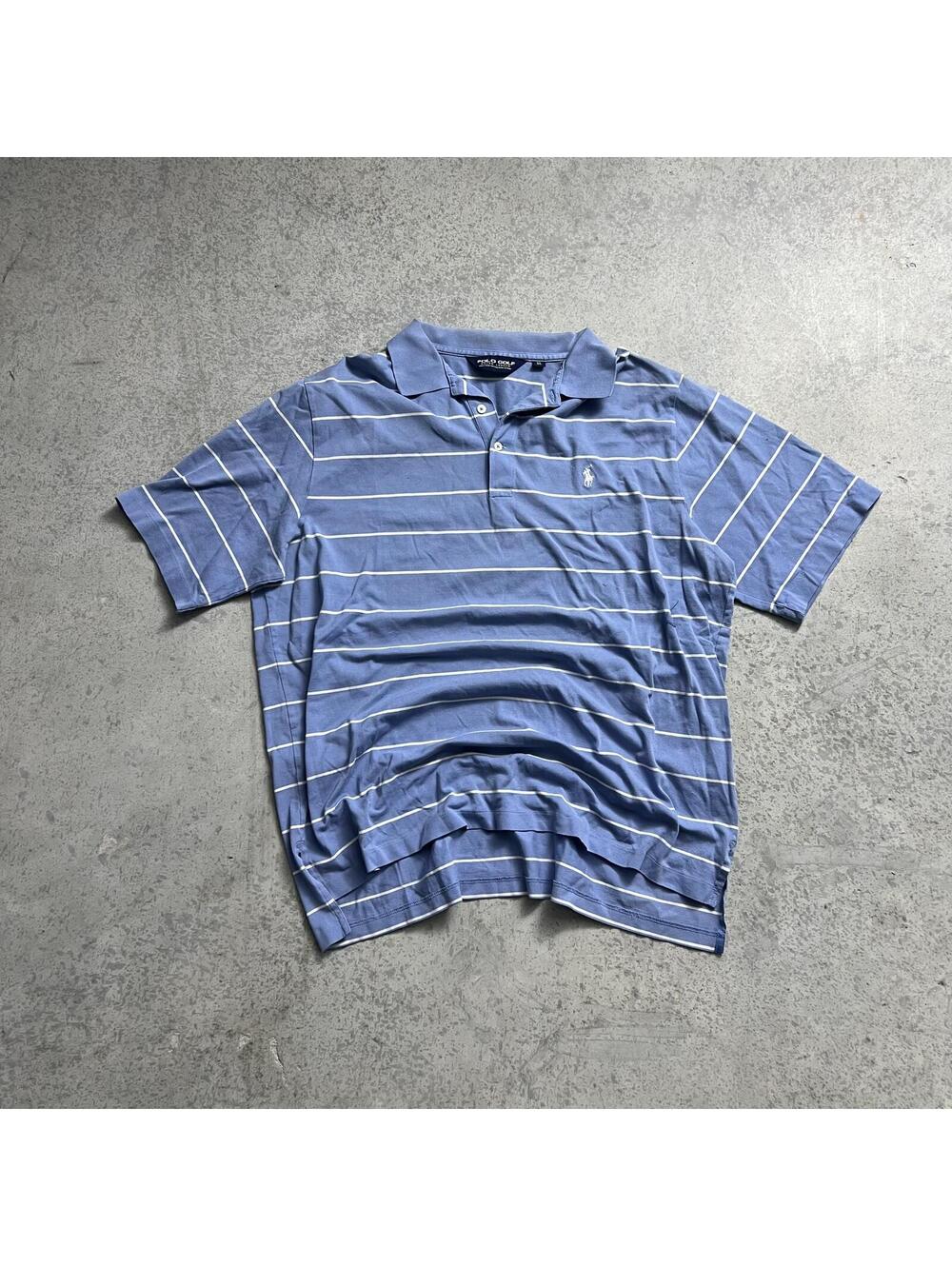 Vintage Polo Ralph Lauren Striped Golf Polo Shirt Sz. XL Light Blue White